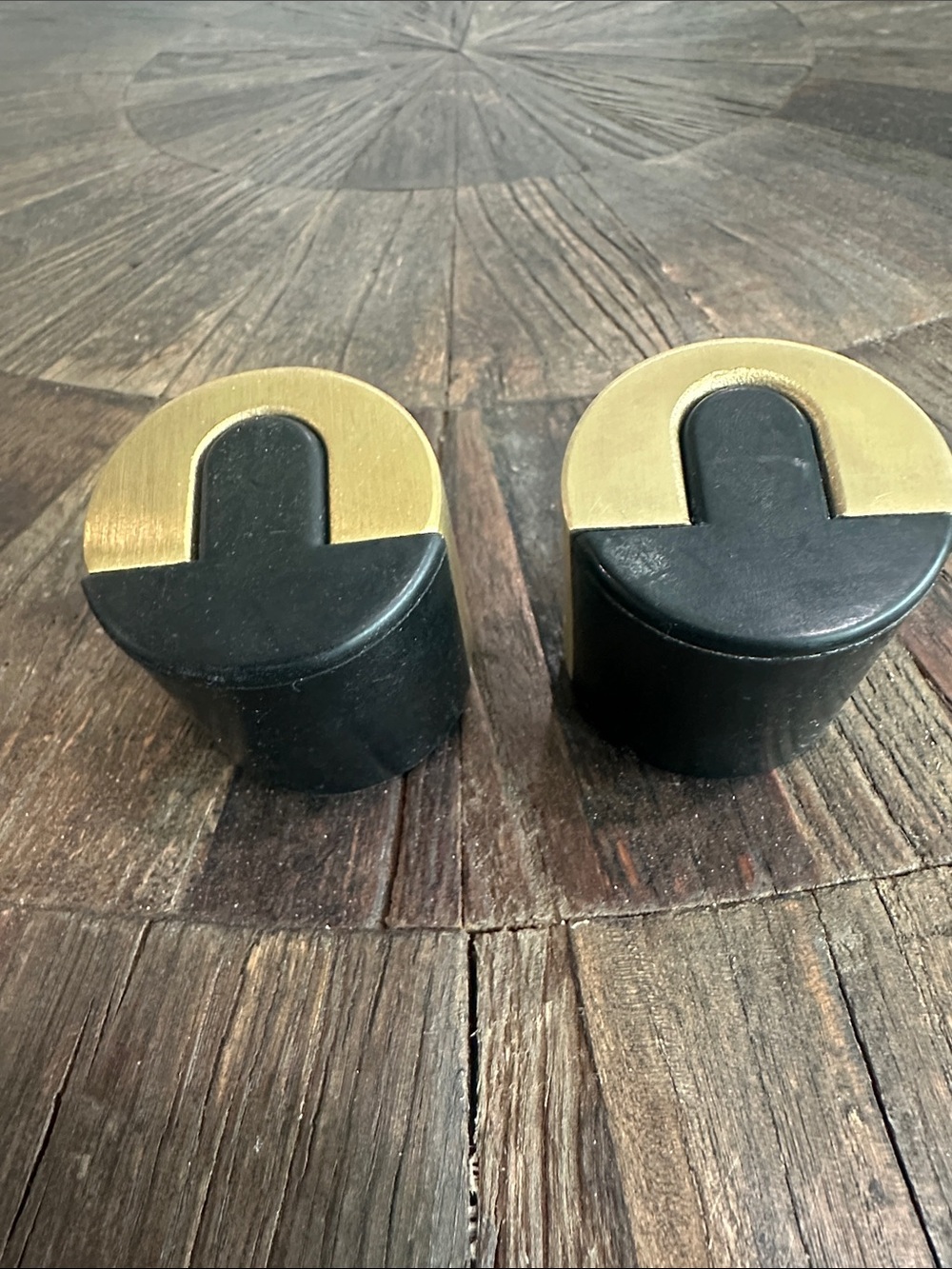 2 Black and Gold Modern Door Stops - Home Accents